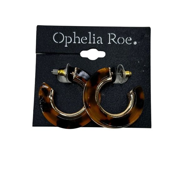 Ophelia Roe Jewelry - Ophelia Roe Women's Thick Hoop Acrylic Studded Earrings Verigated Brown Gold New